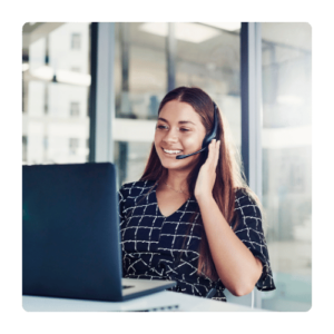 lady talking on the phone, answering a service call